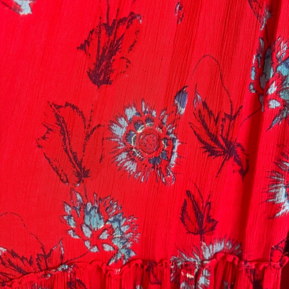 Free People Garden Party Tiered Smocked Maxi Dress Size S Red Boho Floral Flowy - Picture 6 of 10